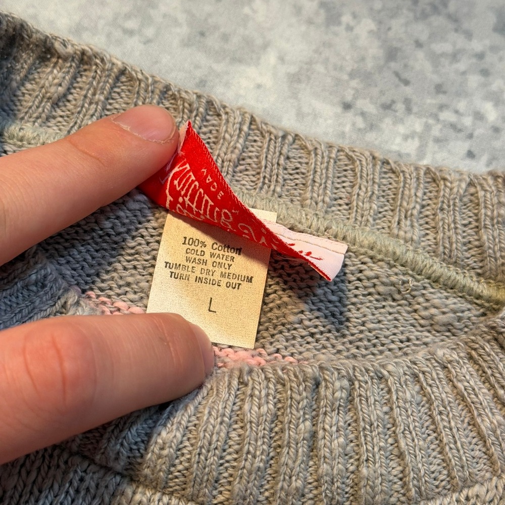Fall River Knitting Mills Vintage Grey Pink Striped Cotton Crewneck Sweater L - Picture 3 of 5